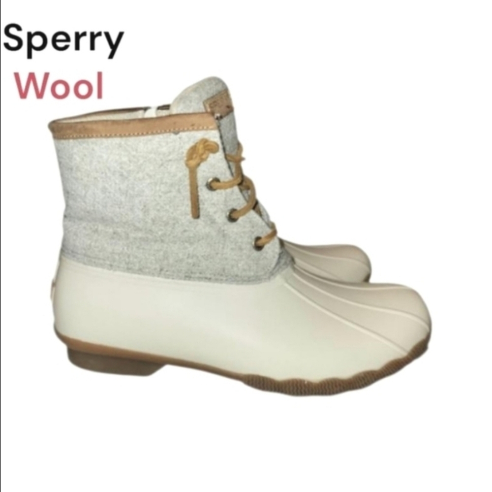 SPERRY Wool Topsider Saltwater Gulf Duck Boot Ivory Cream Waterproof Rain 10